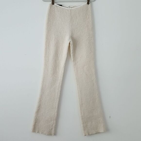 Fendi Vintage Ivory Cream Natural Mohair Wool Blend Knit Pants S Tall a1